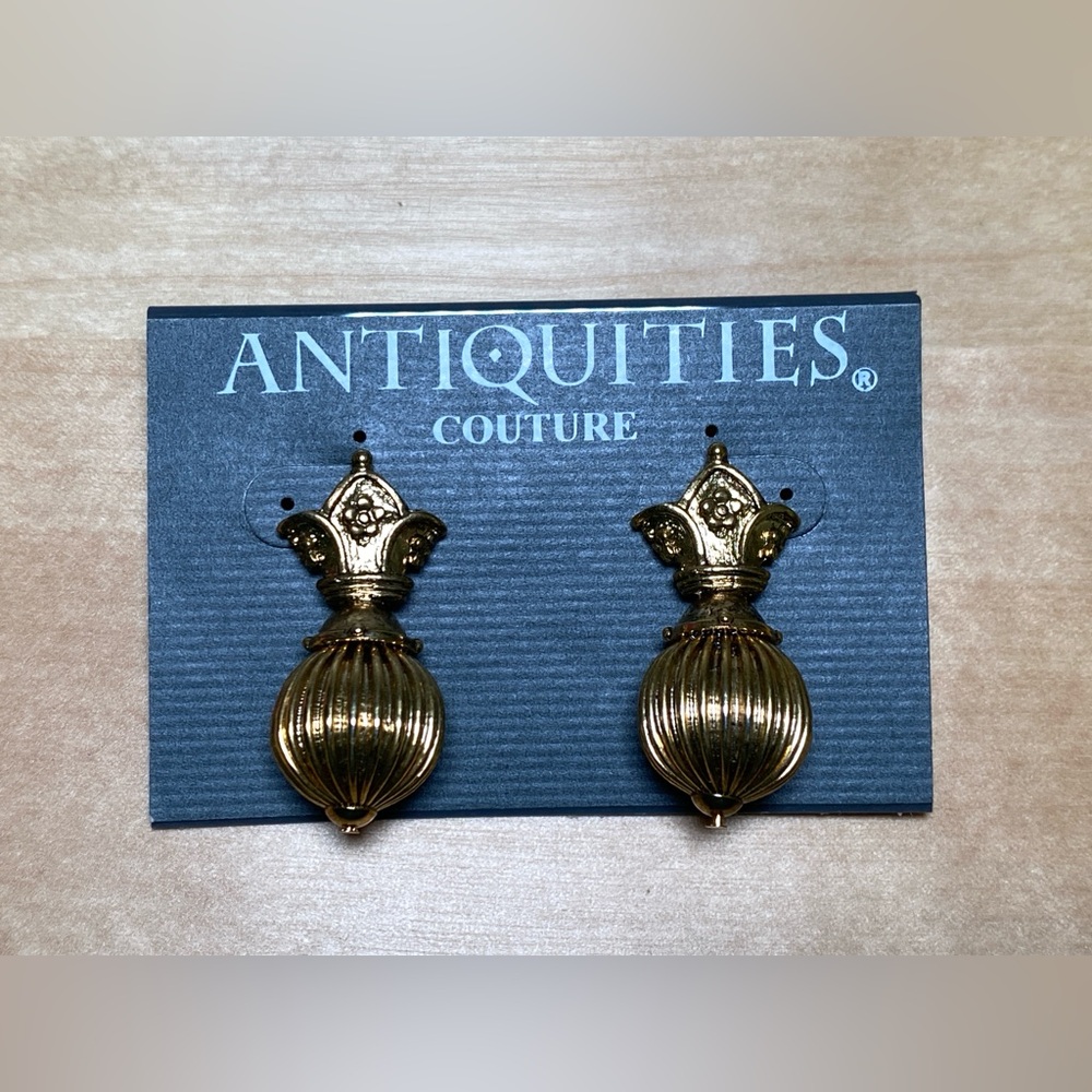 Antiquities Couture Gold-Tone Royal Crown Drop Earrings